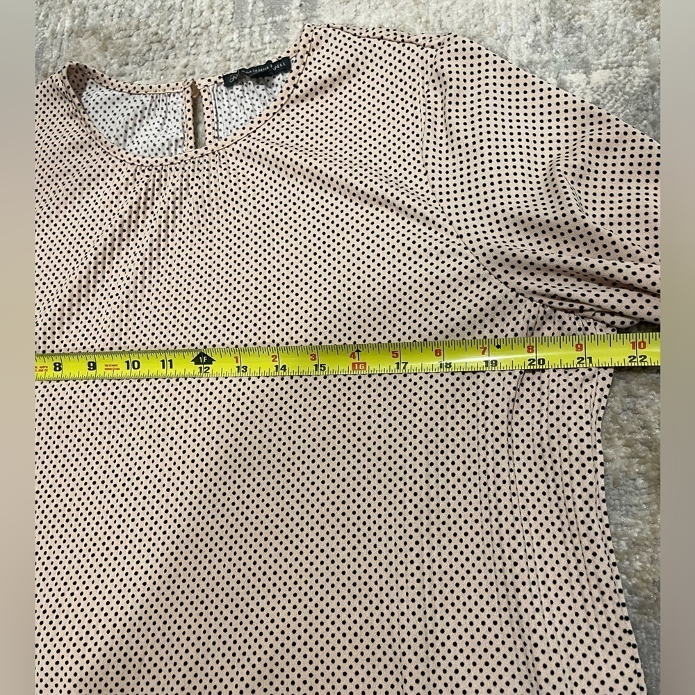 Adrianna Papell Pink With Black Polka Dot Blouse Size Medium Bubble Sleeve EUC - Picture 8 of 12
